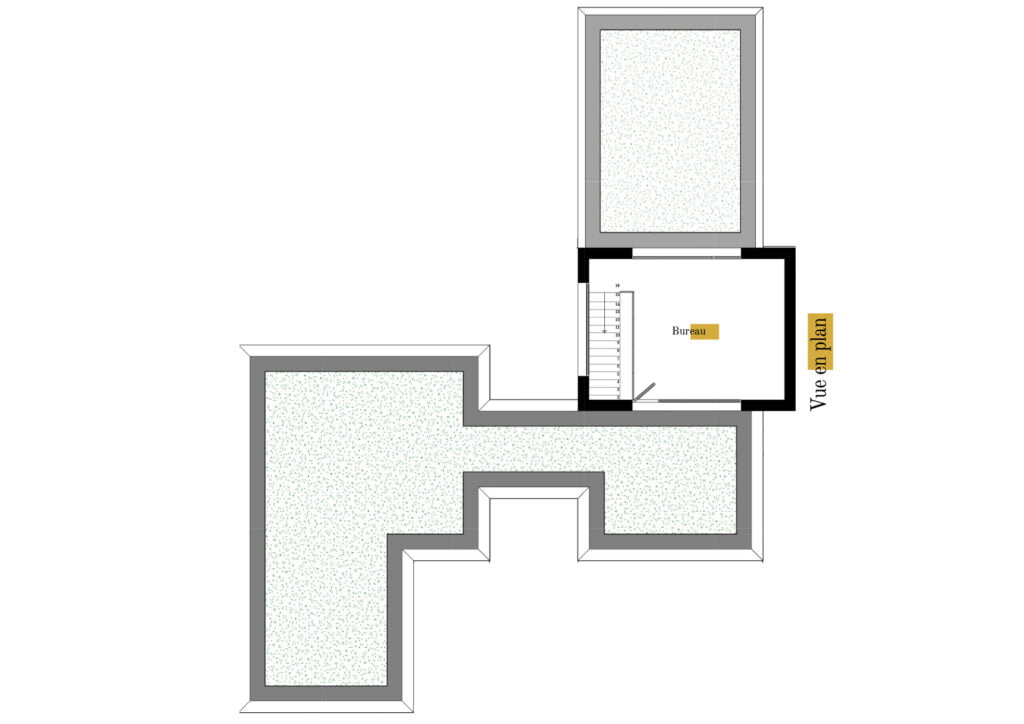 Plan gratuit à télécharger maison moderne californienne contemporaine / 149m² / T5 / étage / piscine / double garage / toit terrasse - R+1. Collection Orion, maison Theta - Vue en Plan
